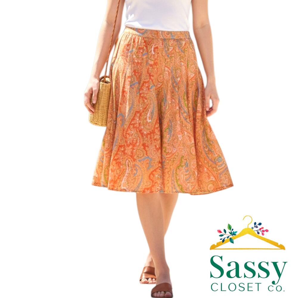 TOMMY BAHAMA Orange Turquoise Paisley Cotton Skirt 4 Pleated Lined TW65435